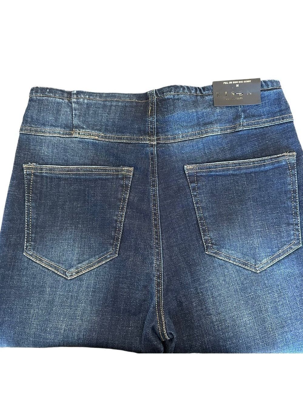 Risen Pull On High Rise Dark Wash Blue Denim Skinny Jeans Size Medium NWT - Picture 5 of 12
